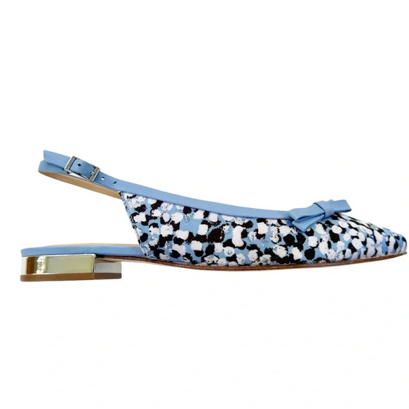 NEW Talbots Edison Slingback Bow Flats Textured Floral Blue Black Size 7.5 - Picture 7 of 10